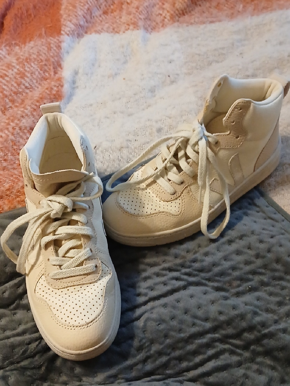 Cream High-Top Lace-Up Sneakers